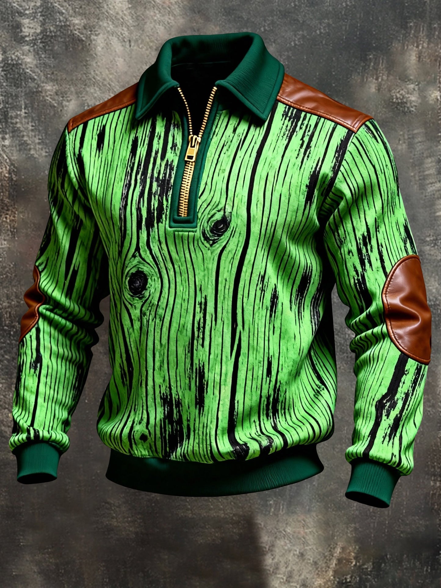 Men's Vintage Color-Block Printed Zip-Up Hoodie