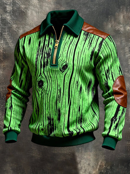 Men's Vintage Color-Block Printed Zip-Up Hoodie