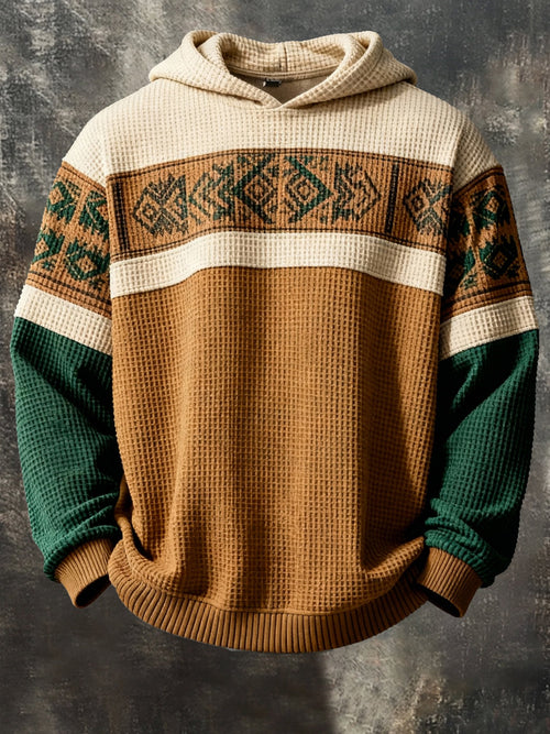 Men's Vintage Color-Block Printed Zip-Up Hoodie