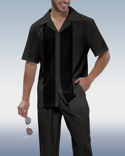 Men's retro printed short sleeve shirt walking suit 944