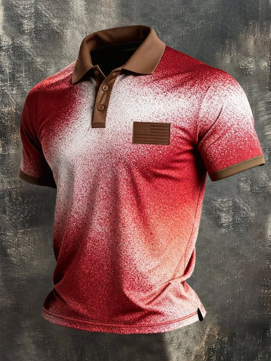 Men's Retro Patriot Color Block Polo Collar Short Sleeve