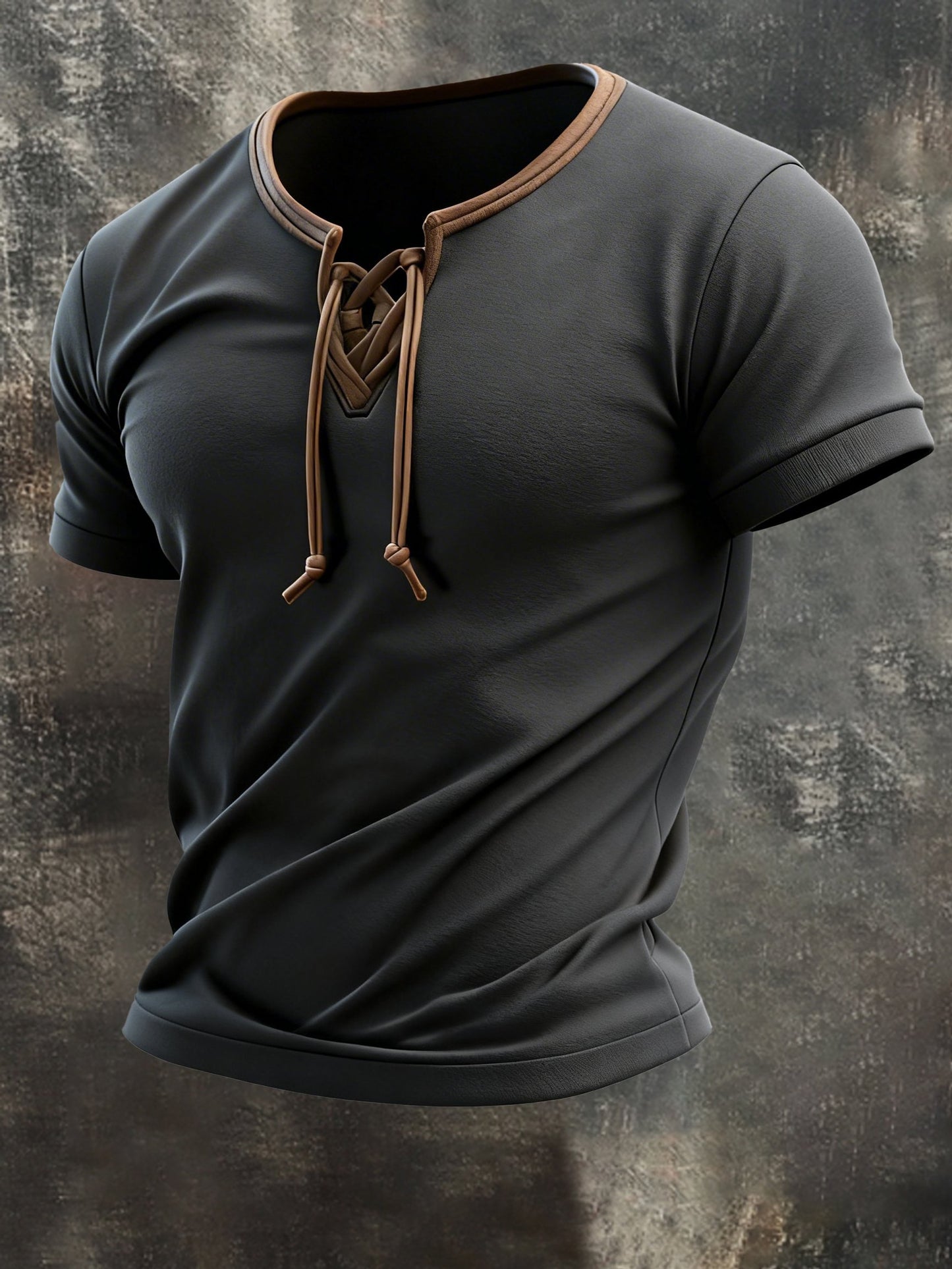 Men's Vintage Contrast Patchwork Tie-Up Short-Sleeved T-Shirt