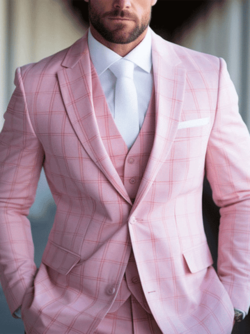 Men's Vintage Single-Breasted Plaid Gentleman's Business Suit Jacket