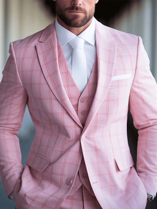 Men's Vintage Single-Breasted Plaid Gentleman's Business Suit Jacket