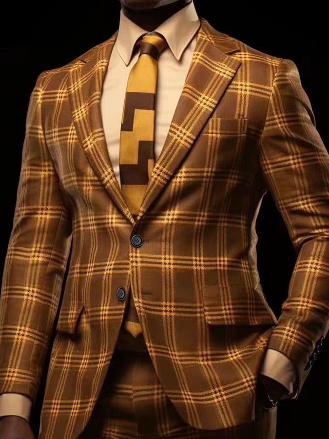 Men's Vintage Single-Breasted Plaid Gentleman's Business Suit Jacket