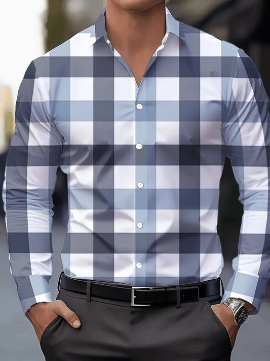 Men's Plaid Business Long Sleeve Shirt