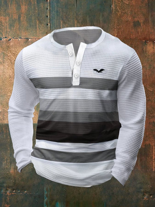 Men's Vintage Waffle Color Patch Henley Neck T-Shirt