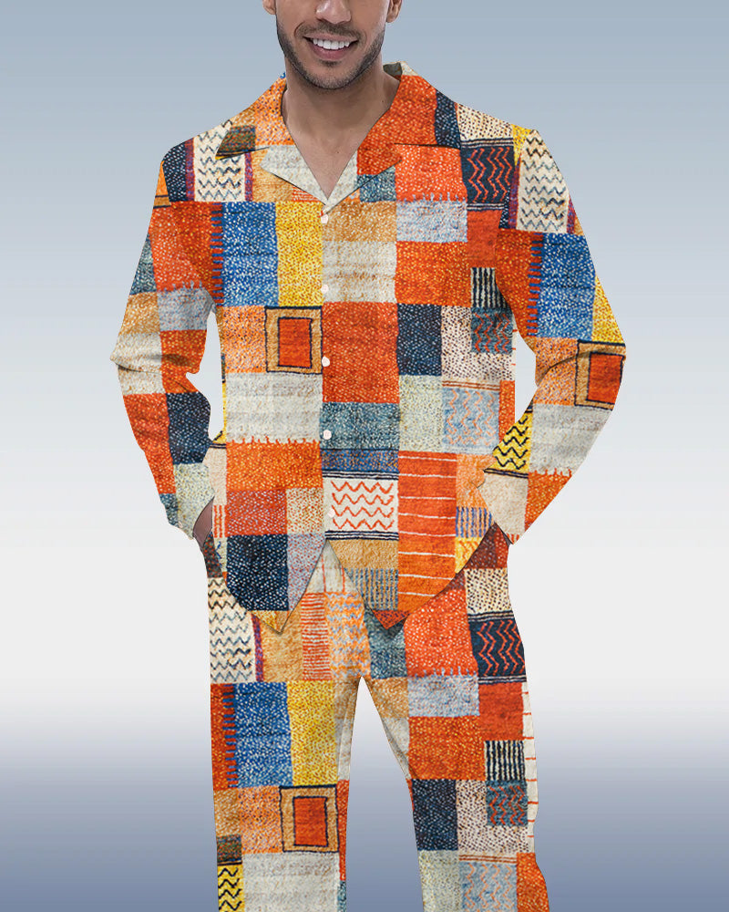 Men's Colorblock Printed Long Sleeve Walking Suit