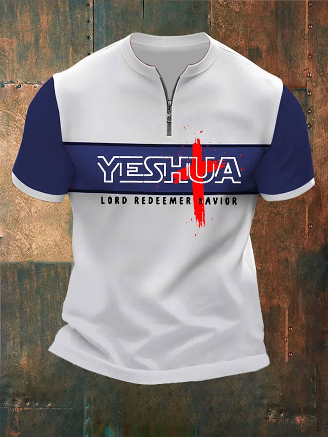 Men's retro Jesus faith graphic print polo shirt