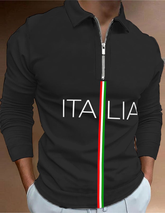 Men's "Italy" printed zip-up polo shirt