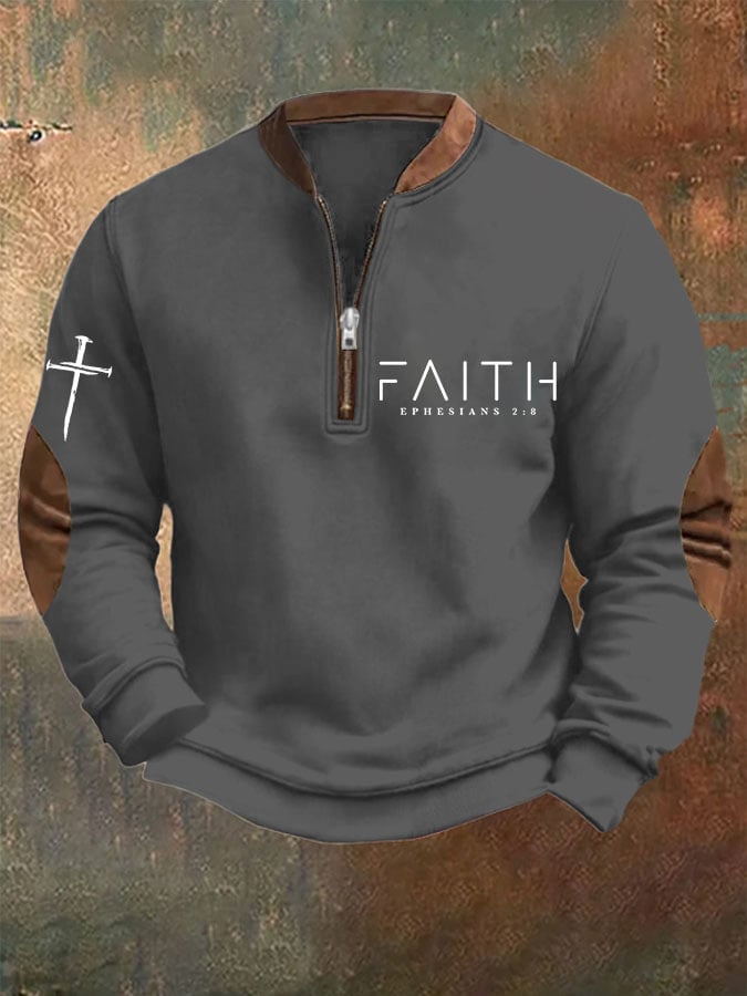 Men's Faith Printed Zip Collar Sweatshirt