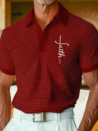 Men's Retro Faith Design Printed Comfortable And Breathable Casual Polo Shirt