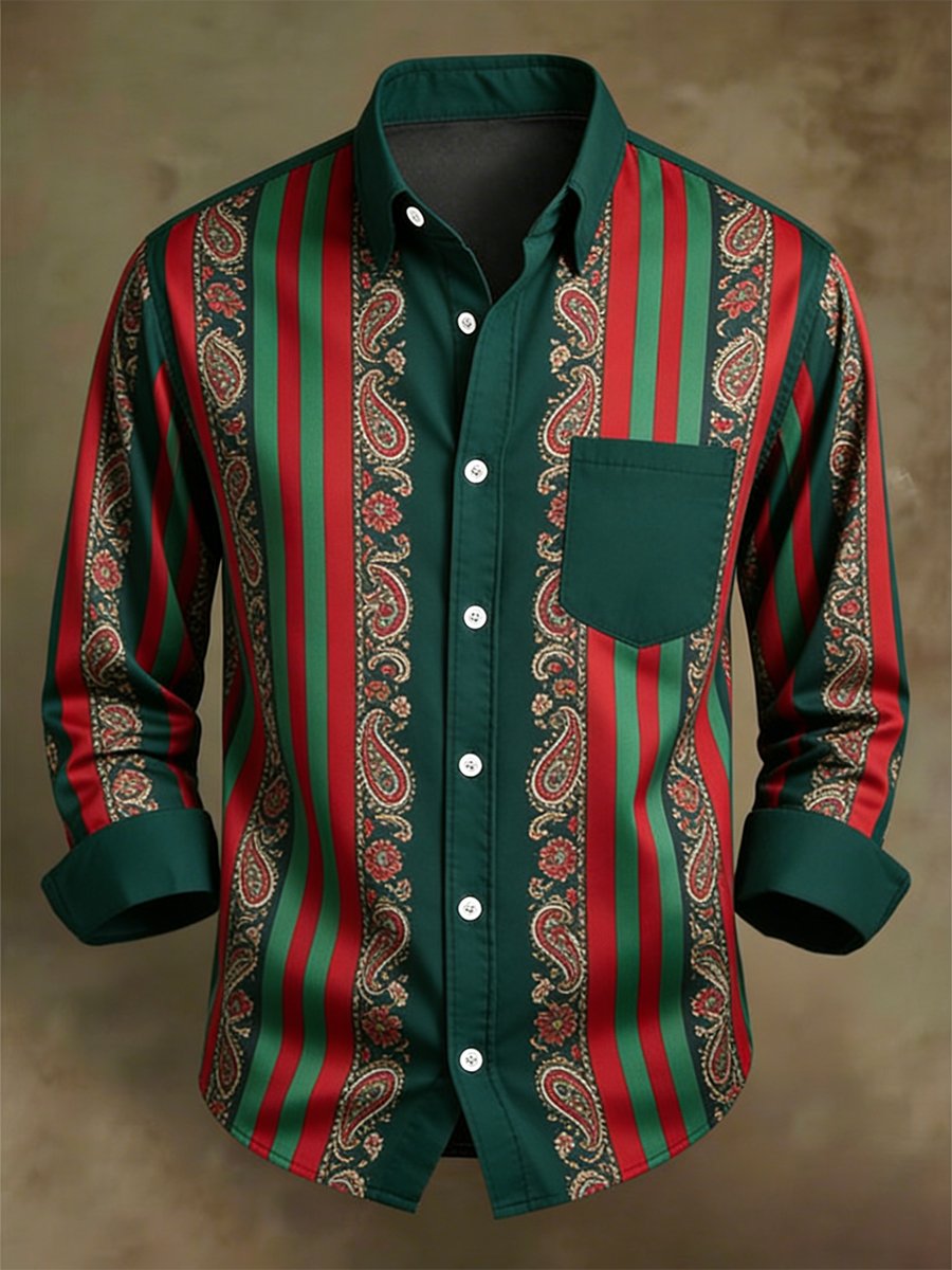 Men's Retro Business Casual Baroque Striped Long-Sleeved Shirt