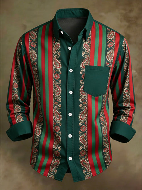 Men's Retro Business Casual Baroque Striped Long-Sleeved Shirt