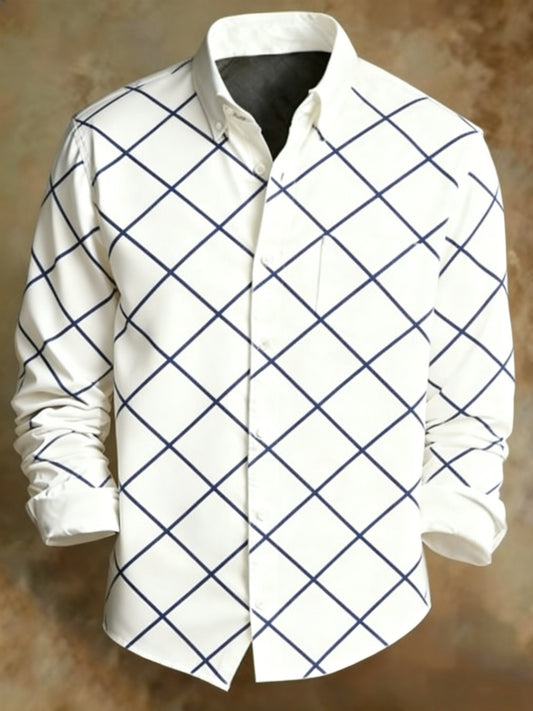 Men's Retro Abstract Art Print Striped Pattern Business Style Shirt