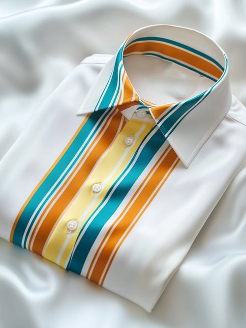 Men's Business Casual Color Striped Lapel Short Sleeve Shirt
