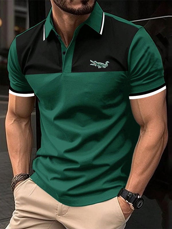 Men's Business Logo Button-Down Short Sleeve Polo Shirt