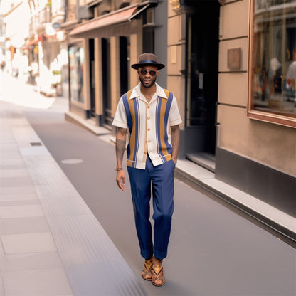 Men's Retro Printed Short Sleeve Shirt Casual Wear 1600