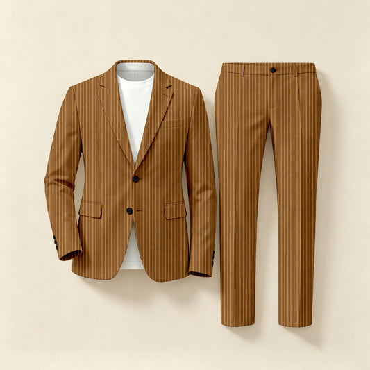 Men's Business Striped Print Long-Sleeve Shirt and Pants Two-Piece Suit