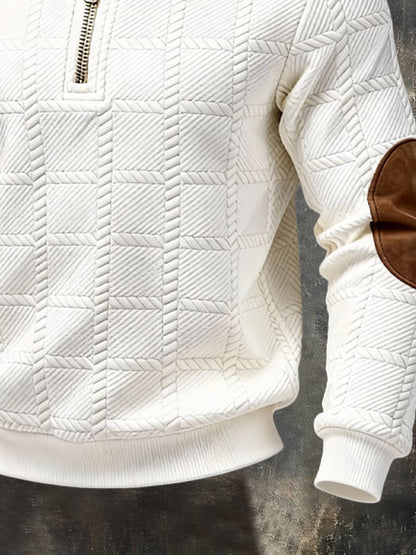 Men's Retro Jacquard Textured Patchwork Comfortable Color-Blocked Zip-Up Sweatshirt