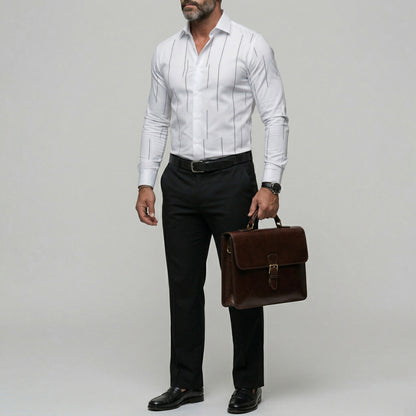 Men's Business Casual Light Blue Line Print Button Up Slim Fit Long Sleeve Shirt