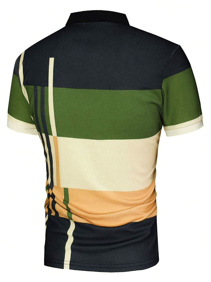 Men's Retro Contrast Design Button Short Sleeve Casual Polo Shirt
