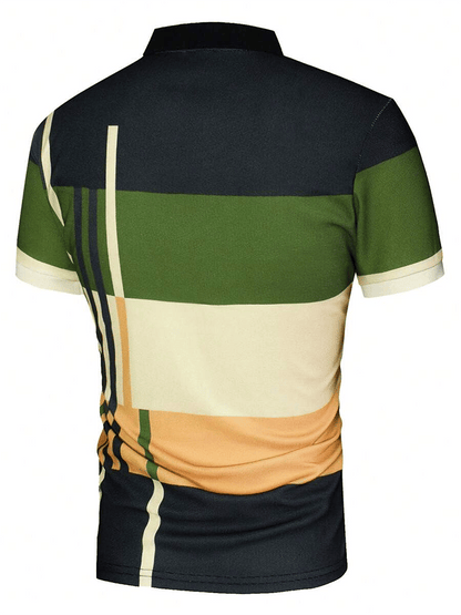 Men's Retro Contrast Design Button Short Sleeve Casual Polo Shirt