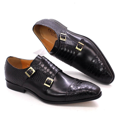 Formal Genuine Leather Retro Double Buckle Monk Shoes