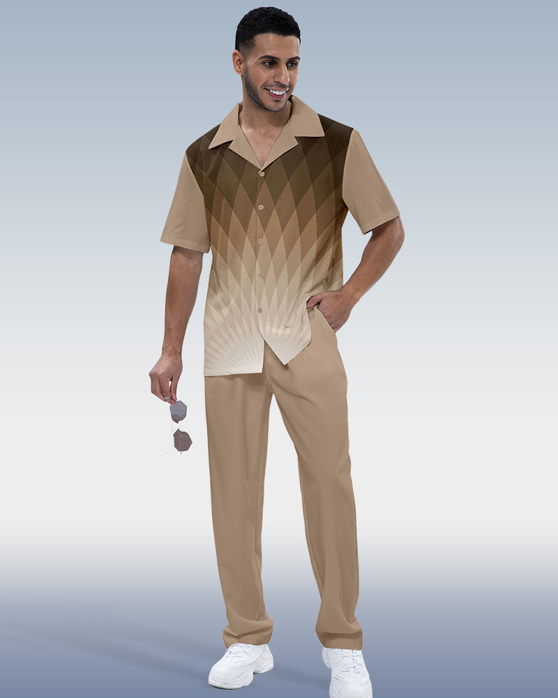 Rianmond Men's Gradient Print Short Sleeve Shirt Walking Set 638