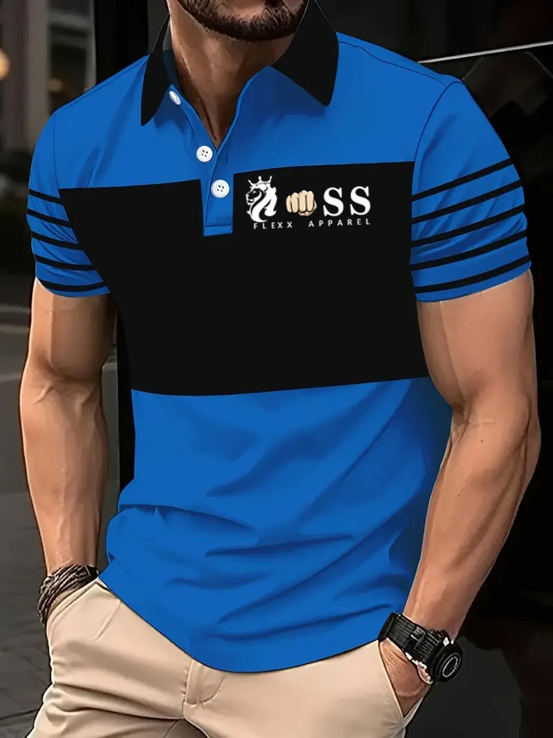 Men's Retro Letter Design Printed Casual Polo Shirt