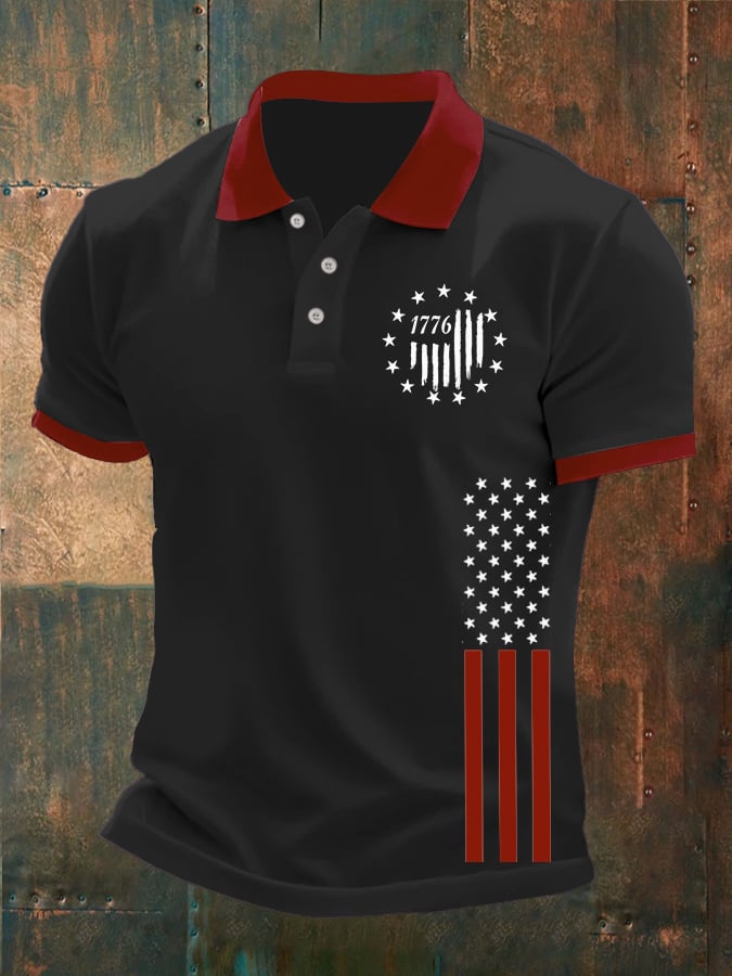 Men's 1776 Flag  Print Polo Shirt