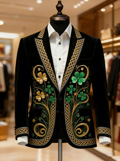 Men's Casual Notch Lapel Lucky Celtic knots Shamrock St Patrick's Day Print Blazers