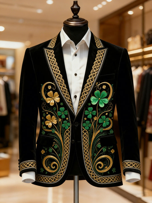 Men's Casual Notch Lapel Lucky Celtic knots Shamrock St Patrick's Day Print Blazers