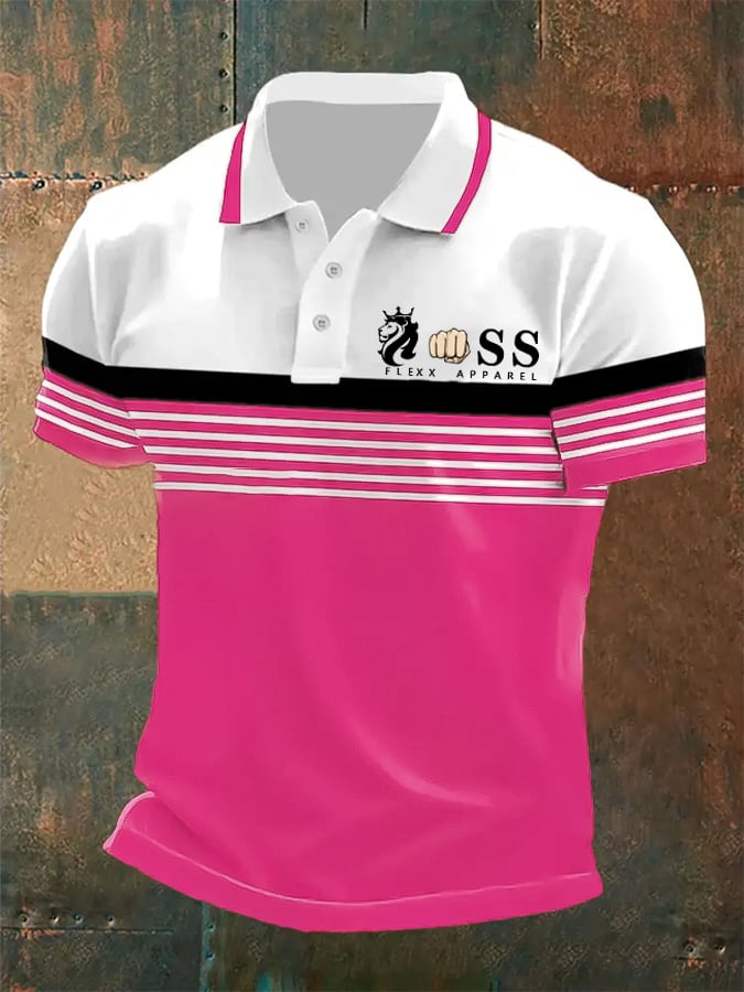 Men's Retro Letter Print Casual Polo Shirt