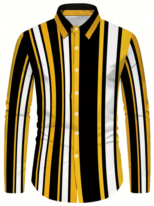 Men's Stripe Print Business Long Sleeve Shirt