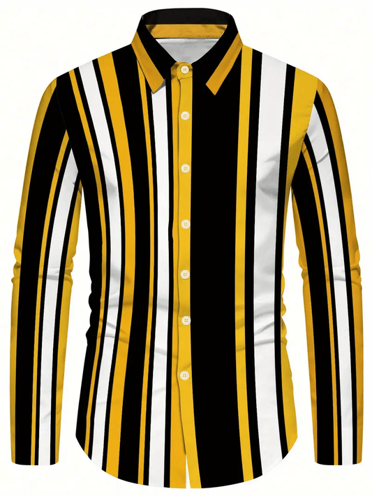 Men's Stripe Print Business Long Sleeve Shirt