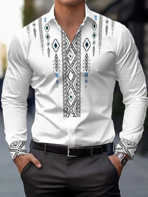 Men's Street Style Business Casual Ethnic Printed Long Sleeve Shirt