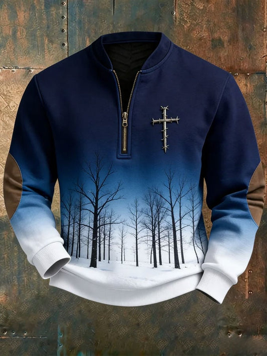 Men's Vintage Faith Print Zip-Up Sweatshirt-Fast Shipping