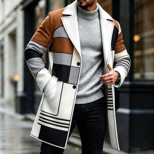 Men's Geometric Two-Tone Wool Overcoat