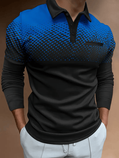 Men's Business Casual Striped Long-Sleeved Polo Shirt