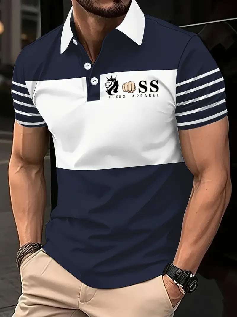 Men's Retro Letter Design Printed Casual Polo Shirt
