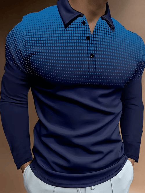 Men's Business Casual Striped Long-Sleeved Polo Shirt