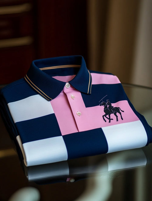 Men's Business Casual Horseback Rider Button-Down Short Sleeve Polo Shirt