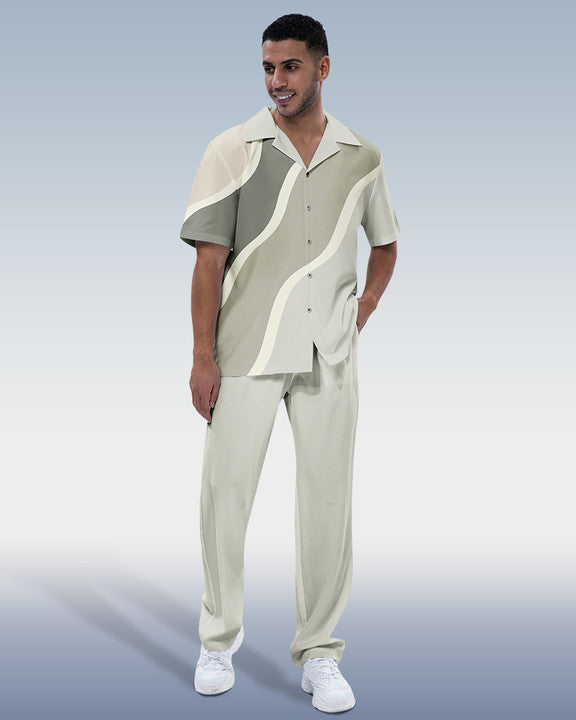 Rianmond Men's Colorblock Print Short Sleeve Walking Suit 241