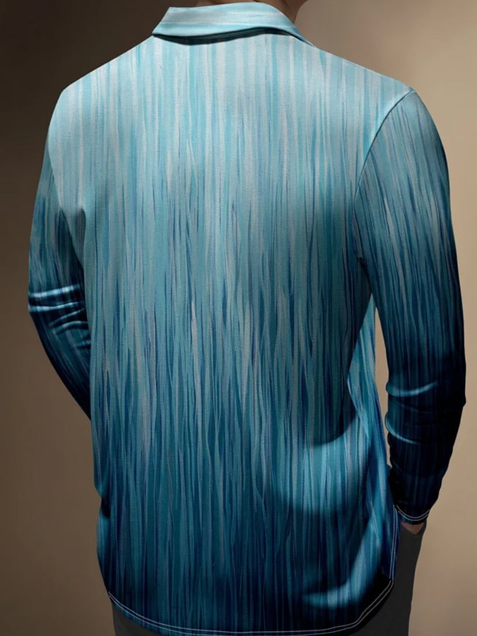 Men's Vintage Gradient Striped Print Casual Polo Shirt