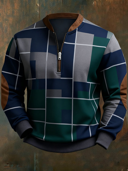 Men's Casual Geometric Color Block Print Sweatshirt