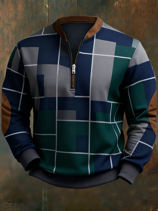 Men's Casual Geometric Color Block Print Sweatshirt