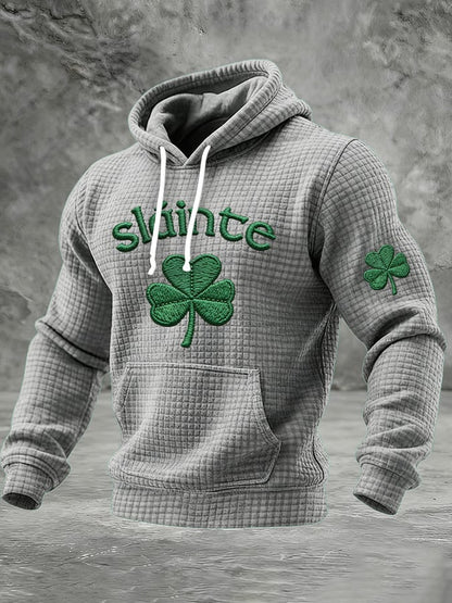 Men's St. Patrick Print Checkered Fabric Hooded Sweatshirt