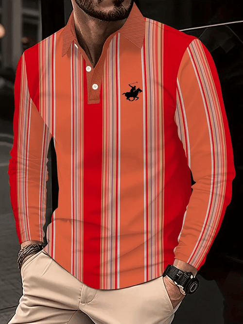 Men's Business Casual Striped Button-Down Polo