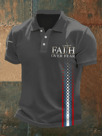 Men's Retro Faith “Faith Over Fear�? Casual Printed Polo Shirt
